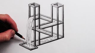 How to Draw The Impossible Waterfall 3D Optical Illusion [upl. by Alleusnoc]