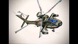 HOW TO DRAW APACHE AH164 HELICOPTERDrawing timelapse [upl. by Zsuedat]