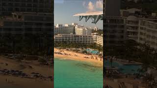 Landing in St Maarten Airport Maho Beach  The Most Exciting Beach in the World Port Side View [upl. by Assirrak]