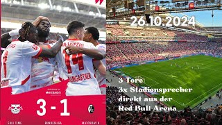 Heimsieg ⚽️ Stadionsprecher ⚽️ neue Torhymne ⚽️ RB Leipzig vs SC Freiburg 26102024 [upl. by Mainis]