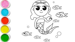 Drawing amp Coloring Cute Mermaid with Fish🧜‍♀️🐚🦄🐬🐟🐠❄️🌊🌈Drawing for kids  Lets Draw Together [upl. by Hayotal333]