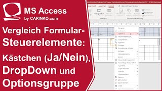 MS Access Kontrollkästchen vs DropDown vs Optionsgruppe  Steuerelemente in Formularen  carinkocom [upl. by Itnavart]