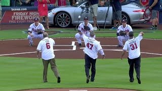 WSHATL Glavine Maddux Cox throw out first pitch [upl. by Budde]