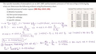 NUMERICALS ON PSYCHROMETRY CALCULATION OF Specific Humidity Relative Humidity DPT Enthalpy [upl. by Jojo]