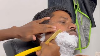 OLD MEN CLEAN SHAVING CREAM WITH STRAIGHT RAZOR BEARD SHAVING TUTORIAL STEP BY STEP [upl. by Ronoel]