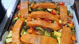 ONE PAN SALMON AND VEGETABLE BAKE  Ready in 30 minutes  Baked Salmon and Veggies [upl. by Velda]