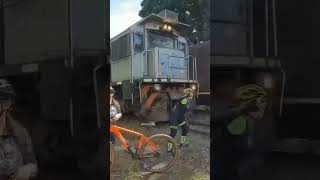 WATCH Cyclist taking selfie hit by oncoming freight train shorts [upl. by Caylor41]