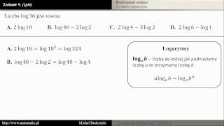 Zadanie 9  matura z matematyki Logarytmy zestaw 1 [upl. by Senn75]