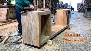 How A Craftsman Makes Diagonal Tenons On Solid Wood  DIY TV Shelf Using Rare Solid Wood [upl. by Schreib300]