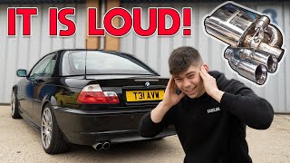 FITTING AN INSANE VALVED EXHAUST TO THE BUDGET BMW E46 [upl. by Eirrehs]