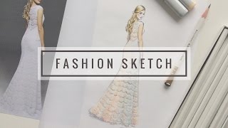 🎀FASHION SKETCH How to Draw Bridal Illustration with Markers [upl. by Naenej770]