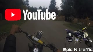 Wheelin Pit bike50cc in the rain…Epic N Traffic [upl. by Guendolen]