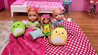 Sleepover at Chelsea  Elsa amp Anna toddlers  Barbie surprise toys  bedtime routine [upl. by Atsirk]