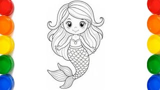 How to draw easy cute Mermaid for kids Beautiful best Mermaid painting colouring for Toodlers [upl. by Rebe]