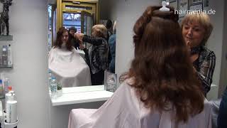 847 JuliaR 1drycut electric chair haircut in large cape full video [upl. by Ainimre]