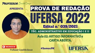 Prof Cassildo Souza – Redação UFERSA 2022 ARTIGO INFORMATIVO E CARTA ABERTA – Aula 02 [upl. by Eudo]