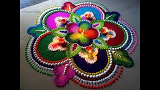 Big colorful and attractive rangoli for Diwali  Easy and unique rangoli by Poonam Borkar [upl. by Tatiania]