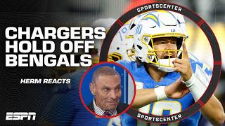 Chargers defeat Bengals despite MARVELOUS performance from Joe Burrow 👀 Herm Edwards reacts  SC [upl. by Drauode]