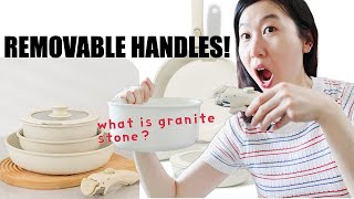 REMOVABLE HANDLE COOKWARE SET SPACE SAVING NONSTICK GRANITE COOKWARE POTS amp PANS [upl. by Nwadal288]