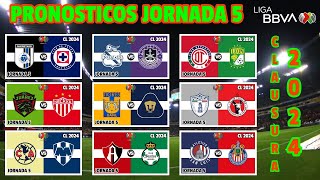 PREDICCIONES FECHAS y HORARIOS de la JORNADA 5 de la LIGA MX torneo CLAUSURA 2024 [upl. by Erdeid747]