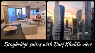 Staybridge suites with Burj Khalifa view financial center Dubai apartments Burj Khalifa Apartment [upl. by Truscott]