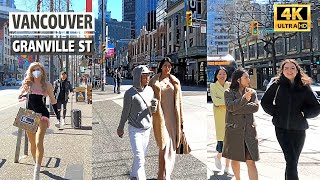 🇨🇦 4K WALK CANADA  Granville Street Vancouver BC Amazing Sunny Day [upl. by Ebba]