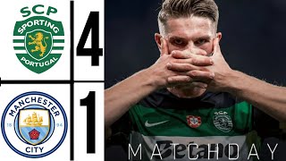 🟢 Sporting Lisbon vs Man City 41 Viktor Gyökeres hattrick Goal Highlights champions league 2025 [upl. by Palla]