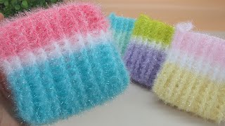 수세미코바늘 줄무늬 패턴 사각 수세미 뜨기 Crochet Dish Scrubby [upl. by Lebiralc]