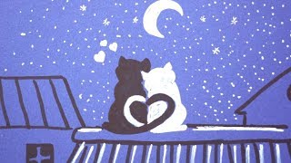 Auf Buntpapier zeichnen Mond ✨ Katzen malen 😺👿 How to draw cats🌙 how to draw moonlight scenery [upl. by Kwon632]