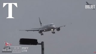 Shaky landings at Londons Heathrow airport as Storm Isha approaches [upl. by Tully464]