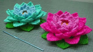 Lotus Flower design Make Beautiful woolen lotus Crochet lotus Woolen art and craft [upl. by Awhsoj549]