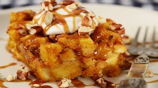 Pumpkin Bread Pudding Recipe Demonstration  Joyofbakingcom [upl. by Attiuqehs103]