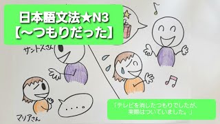 日本語文法★N3【～つもりだった】「テレビを消したつもりでしたが、実際はついていました。」 [upl. by Bertila]