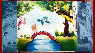 Wall Painting for Kids  WALL Art Painting Ideas  School wall Paintings [upl. by Weir]