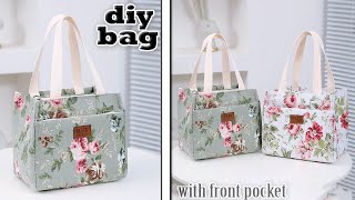 DIY BAG MAKING FROM CLOTH  with front pocket korean design floral zipper purse bag [upl. by Ynagoham206]