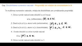 Clasa a VIa  Cap Divizibilitatea nr nat  Proprietati ale relatiei de divizibilitate  TEORIE [upl. by Ewart]