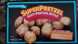 HOWDY FOOD REVIEWS SuperPretzel Pub Cheese Soft Pretzel Bites Not As Good As Auntie Annes Pretzels [upl. by Ramled530]