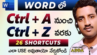 MsWord 👉 CtrlA to CtrlZ Shortcut Keys Telugu  Computersaddacom [upl. by Tolley]