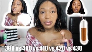 Fenty Beauty Foundation SHADE MATCH  380 VS 400 VS 410 VS 420 VS 430  Review  Takisha Etienne [upl. by Tegan]