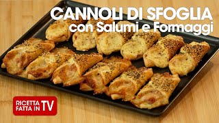 CANNOLI DI SFOGLIA CON SALUMI E FORMAGGI di Benedetta Rossi  Ricetta TV Fatto in Casa per Voi [upl. by Lebam]