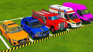 DACIA MCQUEEN CAR FORD POLICE CARS AMBULANCE EMERGENCY TRANSPORTING WITH TRUCKS  FS22 [upl. by Spieler]