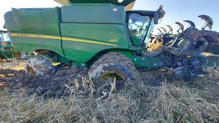 Combine and Tractor Stuck in the Mud [upl. by Svend]