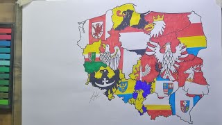 Drawing Poland provinces flag map  Mapa flag województw Polski  Polish Voivodeships flag map [upl. by Pepin]