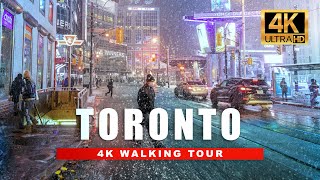 Walking in the Snow in Toronto Canada  City Ambience Night Walk 4K HDR60fps [upl. by Monika380]