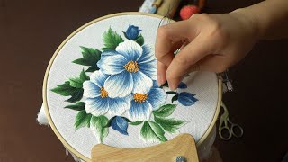 Hand Embroidery Art  Step by Step Blue Wild Roses Embroidery  Detail from Design to Completion [upl. by Silrak148]