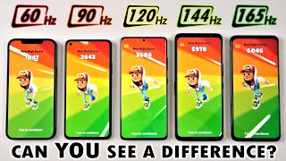 Slow Motion 165Hz vs 144Hz vs 120Hz vs 90Hz vs 60Hz  Smartphone Screen Refresh Rate Comparison [upl. by Assetan]