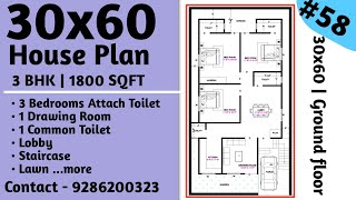 30 X 60 HOUSE PLAN  3 BHK SET  ROYAL ARCHITECTS [upl. by Aimet]