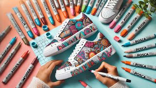 I put on this shoes to my office😱  custom shoe using posca markers [upl. by Ellehciram]