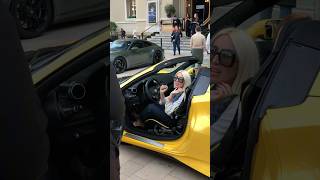 Happy beautiful blonde getting out her Ferrari at Casino billionaire monaco luxury lifestylefyp [upl. by Audy]