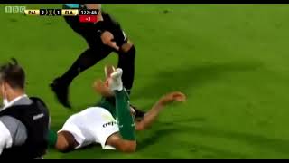 Brazilian player falls to the ground after touch from referee [upl. by Ilenna]